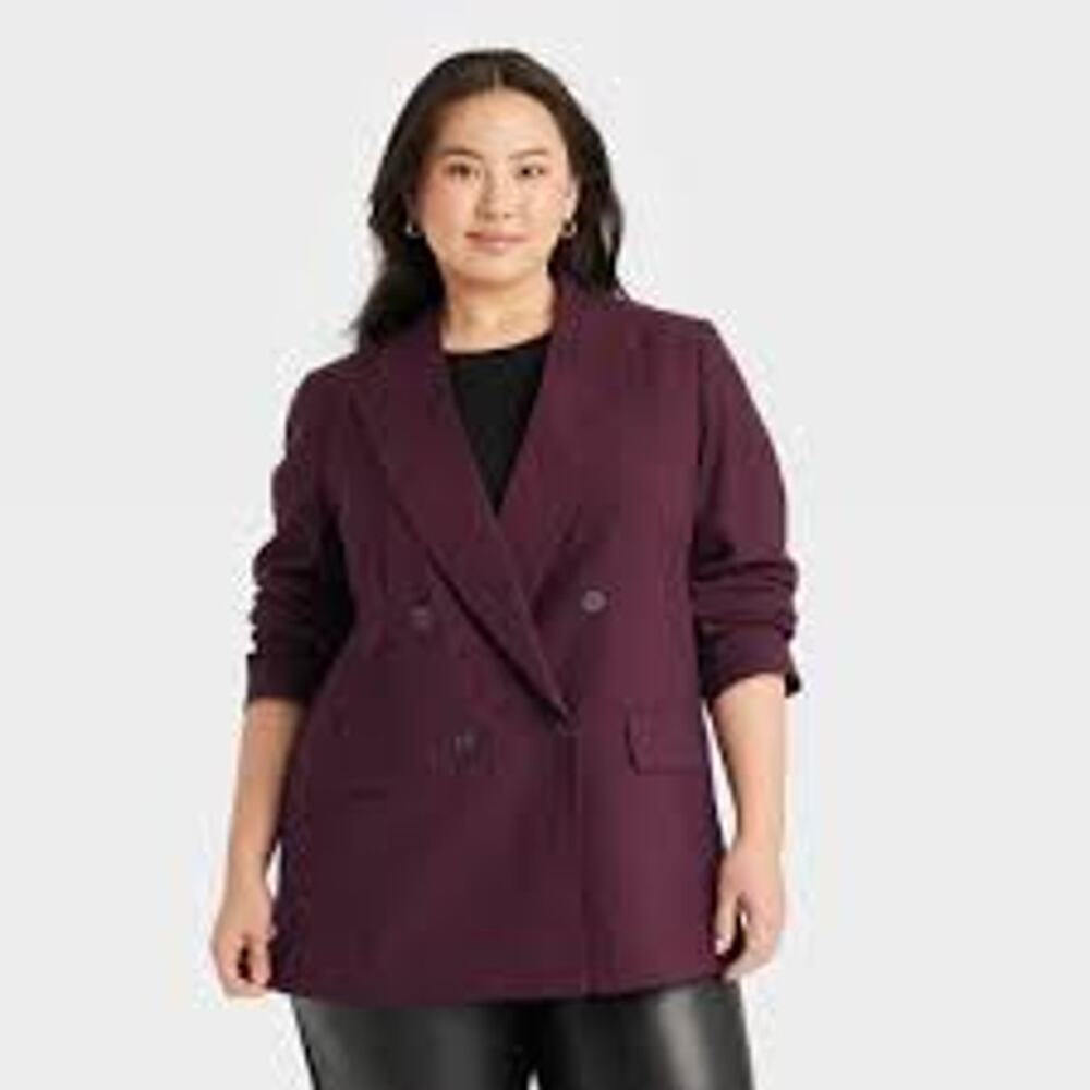 a new day Plum Double-Breasted Blazer Jacket